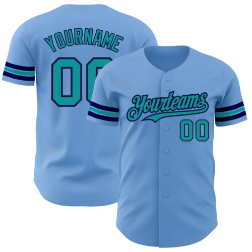 LightBlue0564 Custom Light Blue Teal-Navy Authentic Baseball Jersey