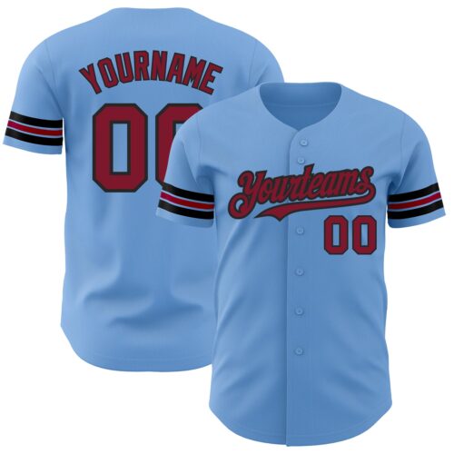 LightBlue0567 Custom Light Blue Crimson-Black Authentic Baseball Jersey