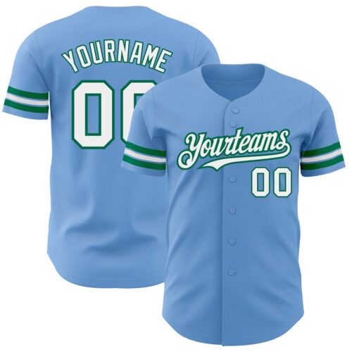 LightBlue0572 Custom Light Blue White-Kelly Green Authentic Baseball Jersey