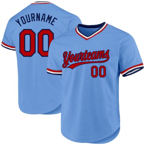 LightBlue0579 Custom Light Blue Red-Navy Authentic Throwback Baseball Jersey