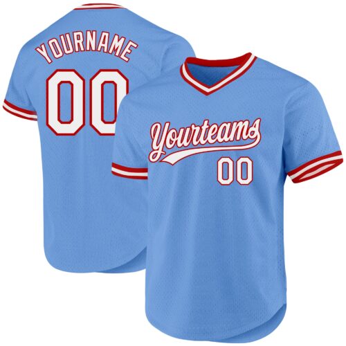 LightBlue0580 Custom Light Blue White-Red Authentic Throwback Baseball Jersey