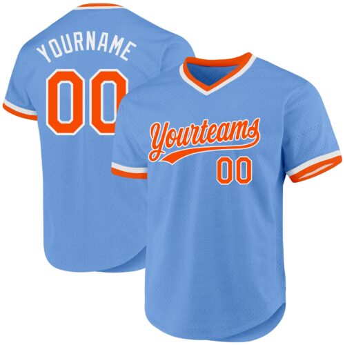 LightBlue0607 Custom Light Blue Orange-White Authentic Throwback Baseball Jersey