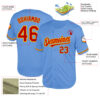 Custom Light Blue Red-Gold Mesh Authentic Throwback Baseball Jersey