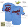 Custom Light Blue Crimson-Black Mesh Authentic Throwback Baseball Jersey