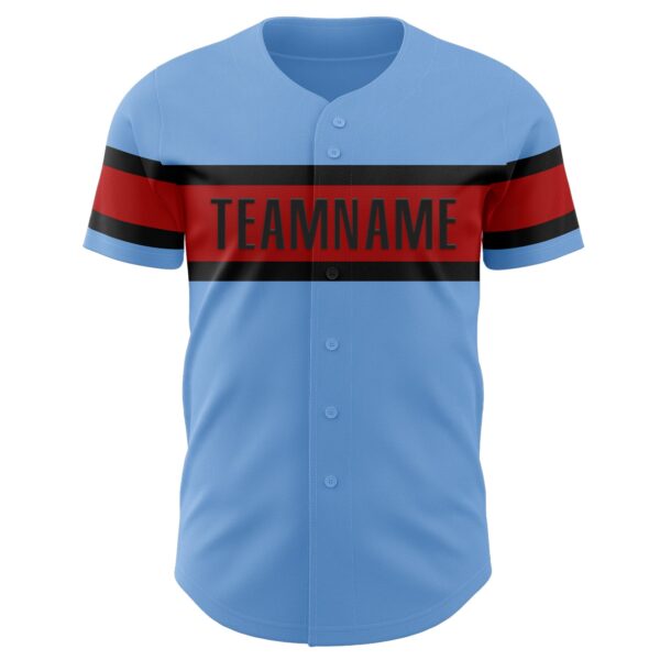 Custom Light Blue Red-Black Authentic Baseball Jersey