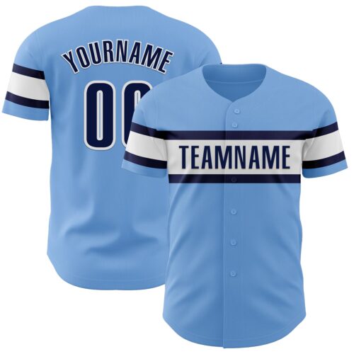 LightBlue0693 Custom Light Blue Navy-White Authentic Baseball Jersey