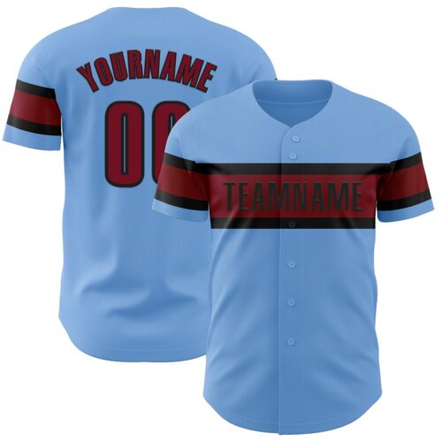 LightBlue0695 Custom Light Blue Crimson-Black Authentic Baseball Jersey