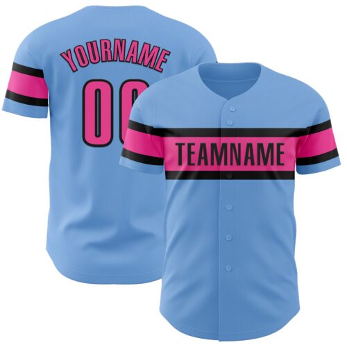 LightBlue0697 Custom Light Blue Pink-Black Authentic Baseball Jersey