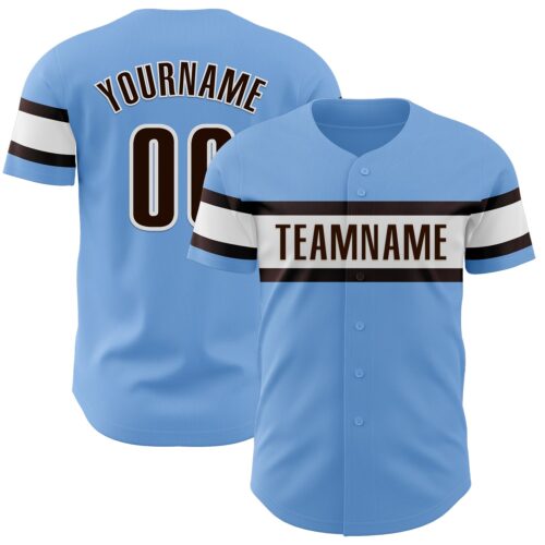 LightBlue0701 Custom Light Blue Brown-White Authentic Baseball Jersey