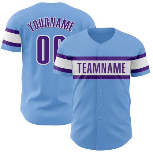 LightBlue0702 Custom Light Blue Purple-White Authentic Baseball Jersey