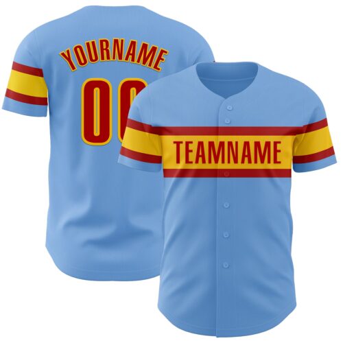 LightBlue0704 Custom Light Blue Red-Yellow Authentic Baseball Jersey