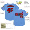 Custom Light Blue Red-Black Mesh Authentic Throwback Baseball Jersey
