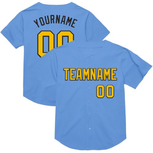 LightBlue0731 Custom Light Blue Yellow-Black Mesh Authentic Throwback Baseball Jersey