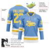 Custom Light Blue Yellow-White Hockey Lace Neck Jersey
