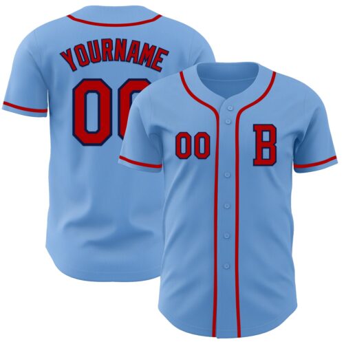 LightBlue0794_a54962e6-400b-4261-b0f8-7241920bd873 Custom Light Blue Red-Navy Authentic Baseball Jersey