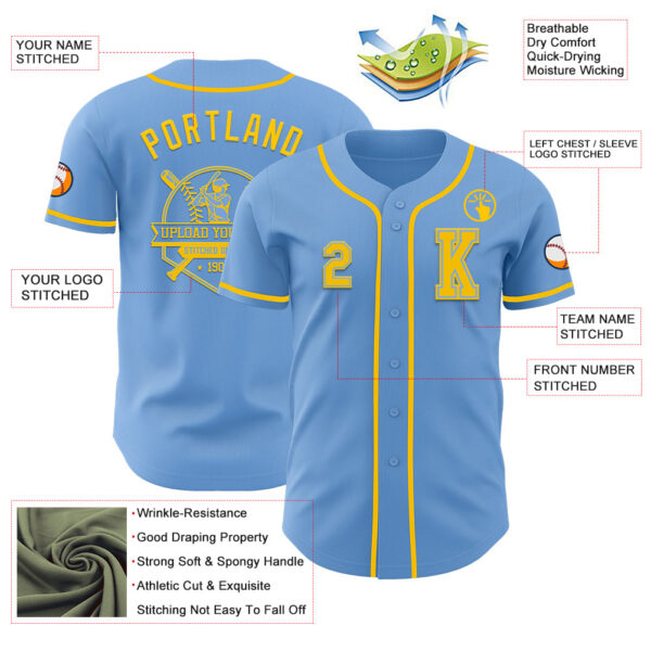 Custom Light Blue Yellow Authentic Baseball Jersey