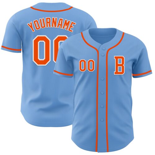 LightBlue0800_55f78754-4f68-4798-8f71-ce170f3349e7 Custom Light Blue Orange-White Authentic Baseball Jersey