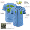 Custom Light Blue Neon Green-Black Authentic Baseball Jersey
