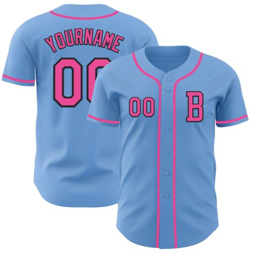 LightBlue0810_f707e7d8-0575-4c42-b705-c5617b66dc34 Custom Light Blue Pink-Black Authentic Baseball Jersey
