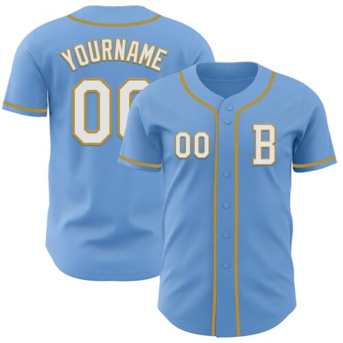 LightBlue0811_bba14bcf-0252-4509-82c2-6d9a79c6c785 Custom Light Blue White-Old Gold Authentic Baseball Jersey