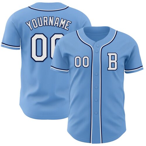 LightBlue0821_355f975e-6f75-4c7a-8e08-d3543dcff2d7 Custom Light Blue White-Navy Authentic Baseball Jersey
