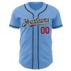 Custom Light Blue Black White-Red Authentic Baseball Jersey