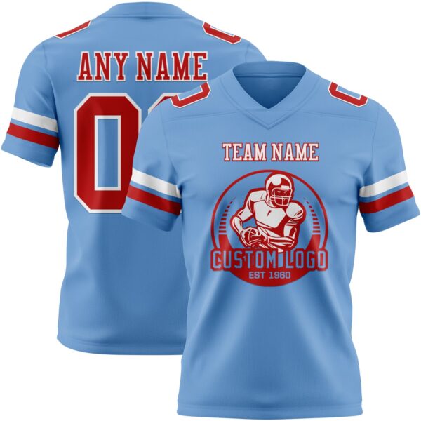 Custom Light Blue Red-White Authentic Football Jersey