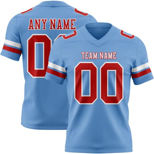 Custom Light Blue Red-White Authentic Football Jersey
