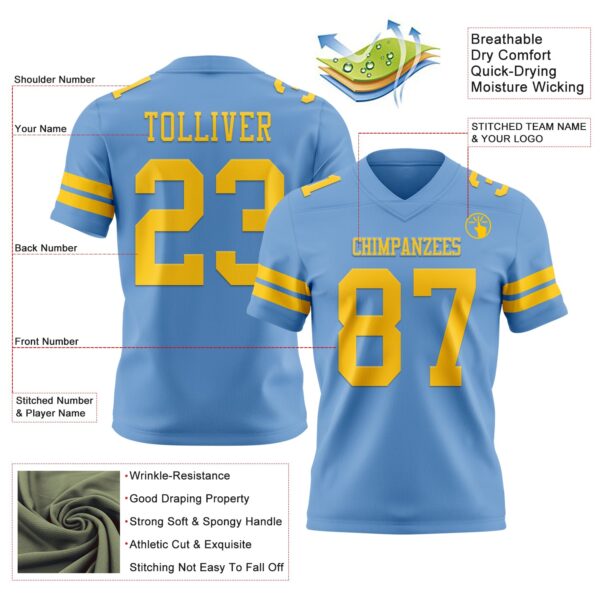 Custom Light Blue Yellow Authentic Football Jersey