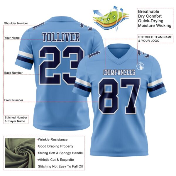 Custom Light Blue Navy-White Authentic Football Jersey