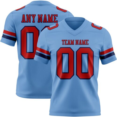 Custom Light Blue Red-Navy Authentic Football Jersey