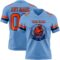 LightBlue0868-1 Custom Light Blue Orange-Navy Authentic Football Jersey