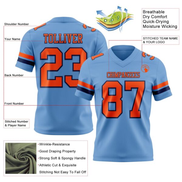 Custom Light Blue Orange-Navy Authentic Football Jersey