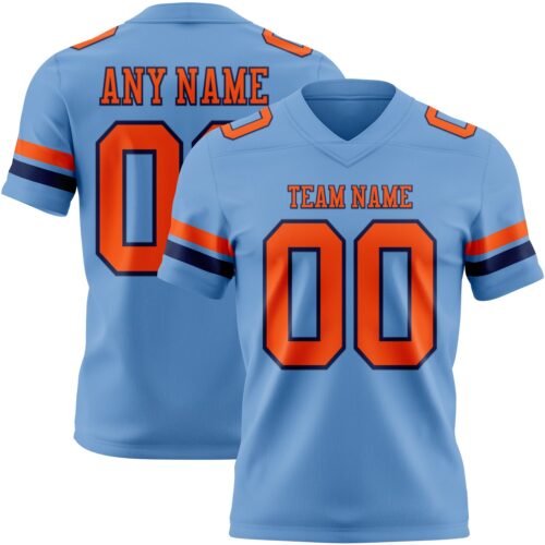 Custom Light Blue Orange-Navy Authentic Football Jersey