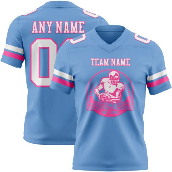 Custom Light Blue White-Pink Authentic Football Jersey