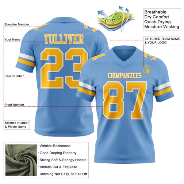 Custom Light Blue Gold-White Authentic Football Jersey