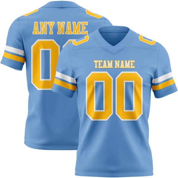 Custom Light Blue Gold-White Authentic Football Jersey