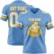 LightBlue0879-1 Custom Light Blue White-Gold Authentic Football Jersey