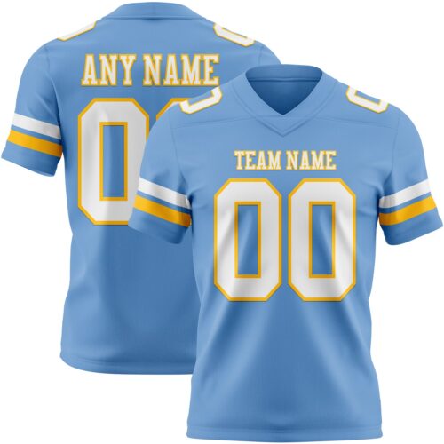 Custom Light Blue White-Gold Authentic Football Jersey