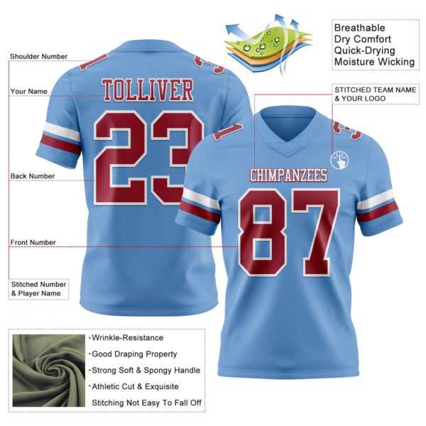 Custom Light Blue Cardinal-White Authentic Football Jersey