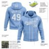 Custom Stitched Light Blue White Baseball Pullover Sweatshirt Hoodie
