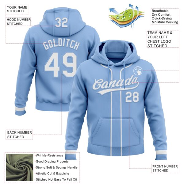 Custom Stitched Light Blue White Baseball Pullover Sweatshirt Hoodie