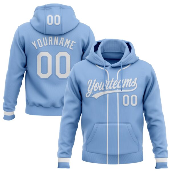 Custom Stitched Light Blue White Baseball Pullover Sweatshirt Hoodie