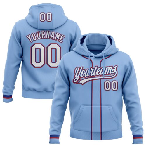 LightBlue0909 Custom Stitched Light Blue White Royal-Red Baseball Pullover Sweatshirt Hoodie