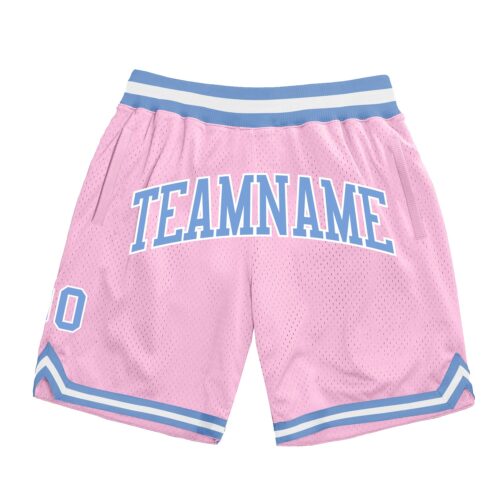 LightPink0005 Custom Light Pink Light Blue-White Authentic Throwback Basketball Shorts