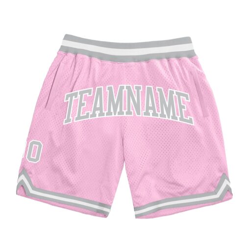 LightPink0008 Custom Light Pink Gray-White Authentic Throwback Basketball Shorts