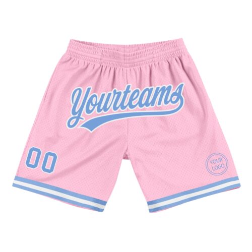 LightPink0015 Custom Light Pink Light Blue-White Authentic Throwback Basketball Shorts