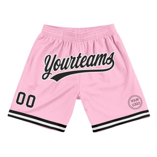 LightPink0017 Custom Light Pink Black-White Authentic Throwback Basketball Shorts