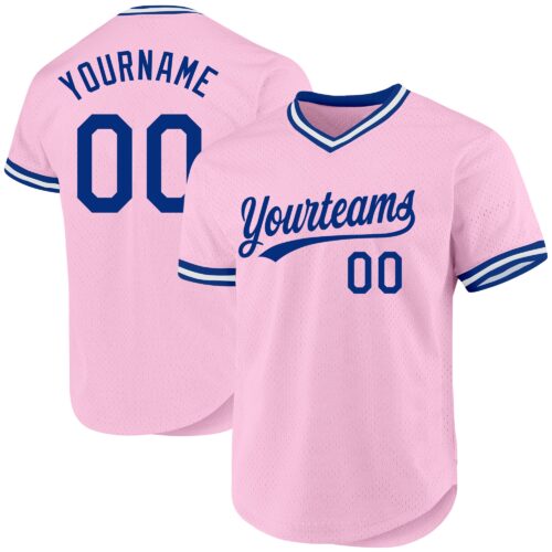 LightPink0020 Custom Light Pink Royal-White Authentic Throwback Baseball Jersey