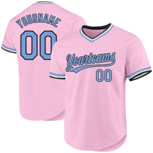 LightPink0022 Custom Light Pink Light Blue-Black Authentic Throwback Baseball Jersey